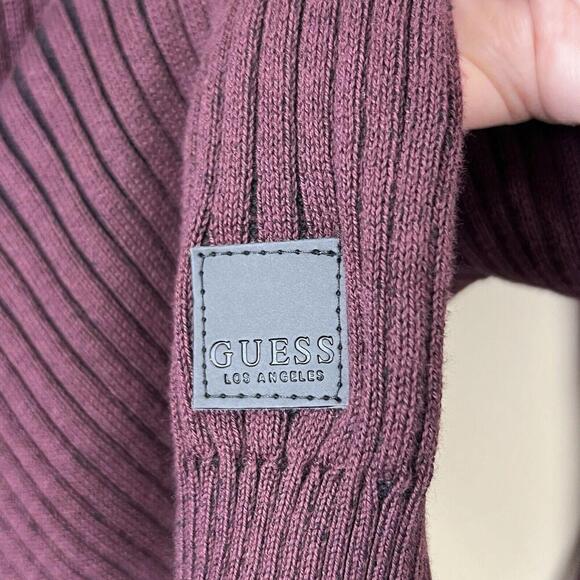 Guess Jeans Men's Sweater Quarter Zip Up Burgundy Mock Neck Size XL Pullover NWT - Picture 3 of 7